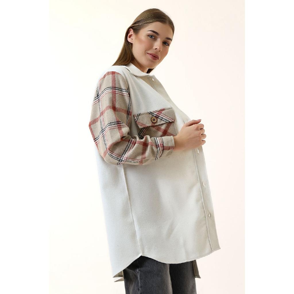 Grau-rosa kariertes Oversize-Holzfällerhemd für Damen