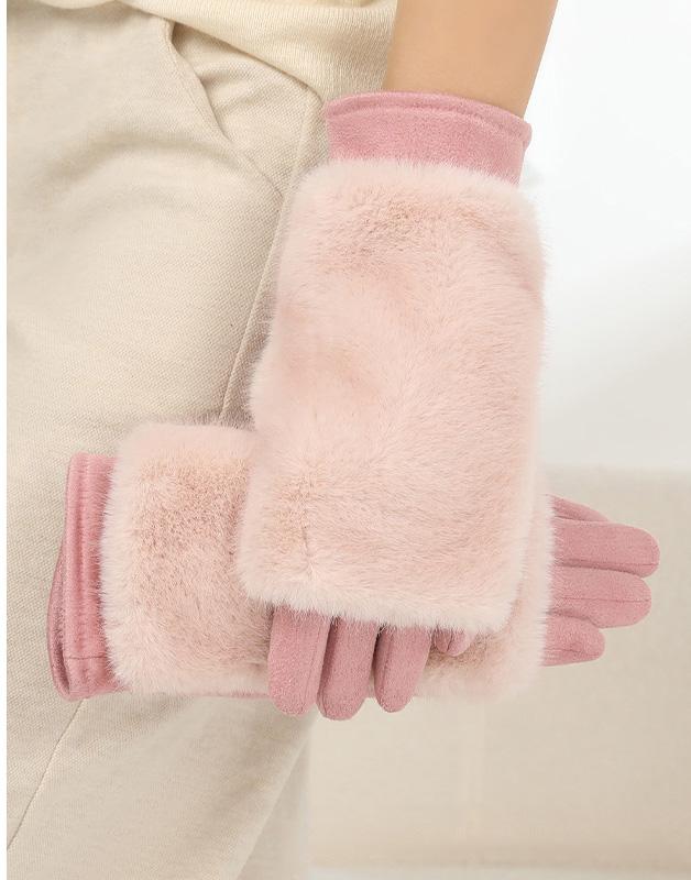 Plus Velvet Thickened Windproof and Warm Riding Cold-proof Touch Screen Suede Gloves Women Autumn and Winter Rabbit Fur Gloves