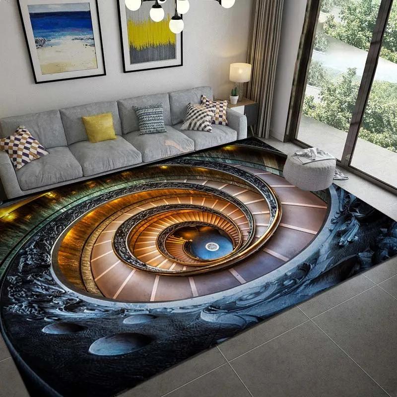 3D rotierende Treppenillusion Teppich für Wohnzimmer Bereichsteppich Schlafzimmer Heimdekoration Nachttisch Rutschfeste Fußmatte Waschbar