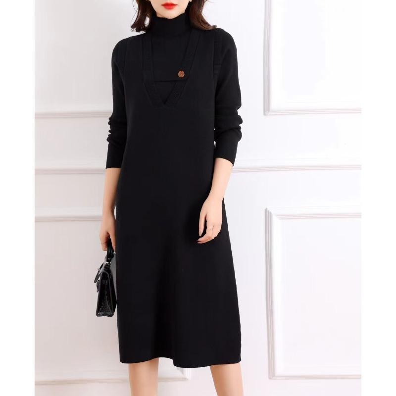 Solid color two-piece skirt autumn and winter temperament elegant semi-turtleneck sweater inner + fashion vest skirt knitted sweater set
