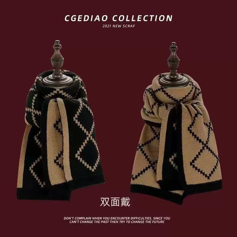 Autumn and winter new thickened double-sided thousand bird grid versatile warm scarf atmosphere student department simple grid