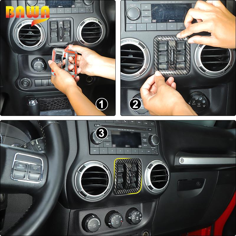 BAWA Auto Fenster Schalter Taste Panel Dekoration Abdeckung Aufkleber Rahmen Trim Zubehör Für Jeep Wrangler JK