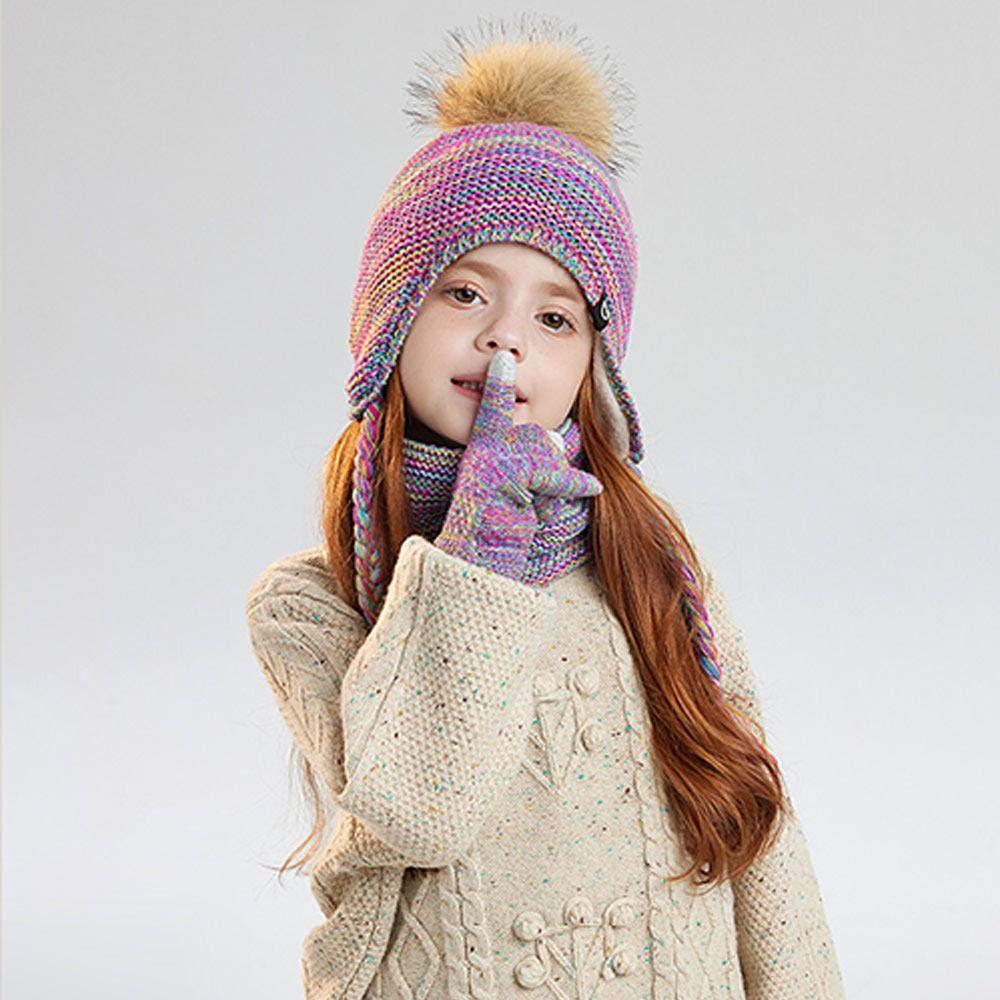Plush Toddler Bonnet Warm Pompom Knitted Hats Fashion Beanies Hat Children's