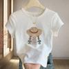 Summer Cotton Linen Round Neck Printed T-shirt Casual Short-sleeved Fashion New Style Slim Top