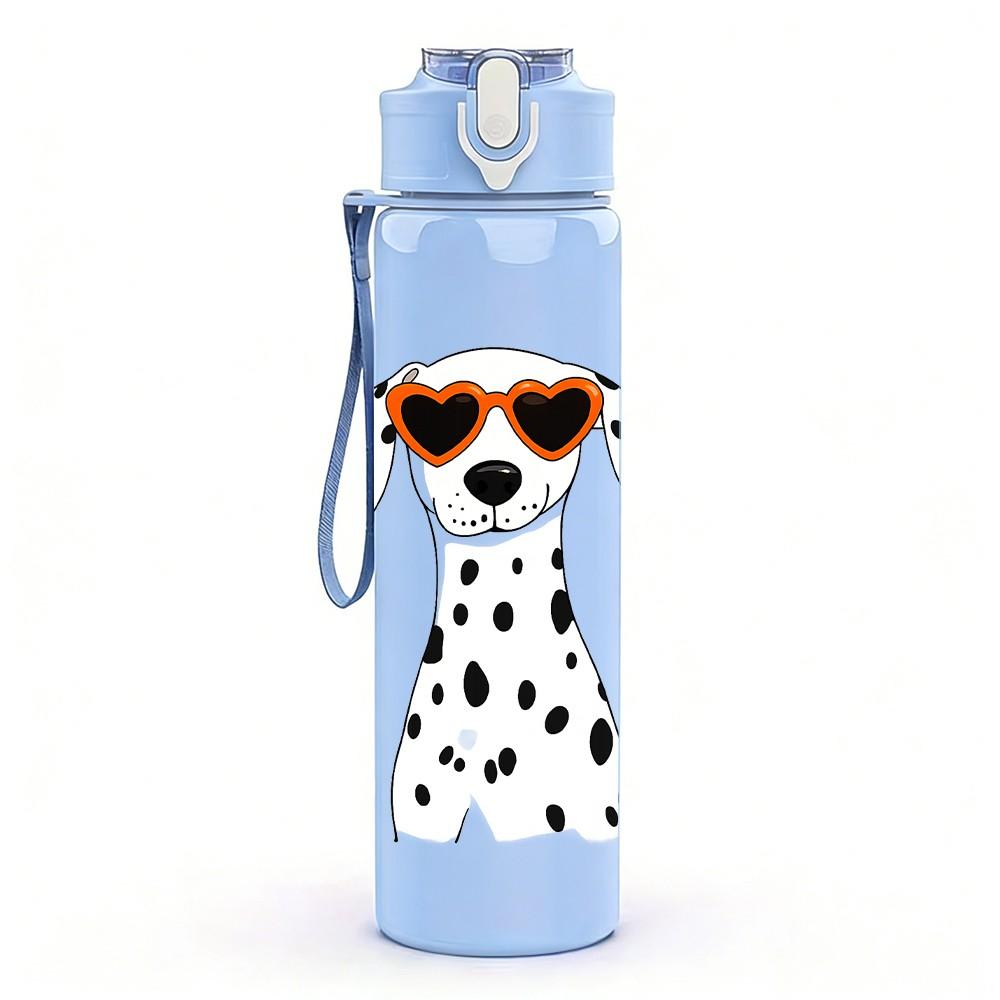 1PC Dog Wearing Sunglasses Cartoon Print 750ml Color Plastic Sports Water Bottle Leakproof Flip Straw Lid Suitable for Sports Office Home Use