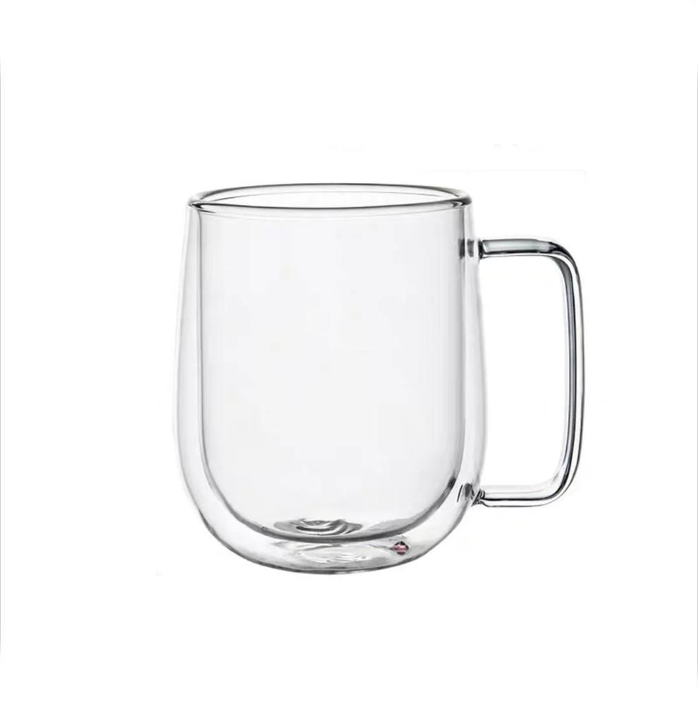 JUSTINLAU 150/250/350ml Hitzebeständige Gläser Doppelwandige Glas-Kaffeetasse mit Henkel Frühstückswasserglas Klare Saftgläser