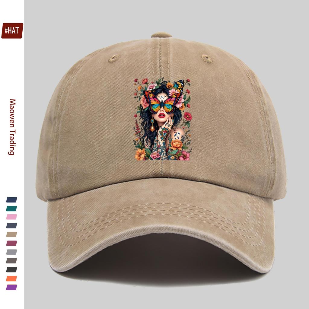 Pc Women Adjustable Trucker Cap with Butterfly Tattoo Print Vintage Suitable for All Lightweight Baseball Hat NonElastic