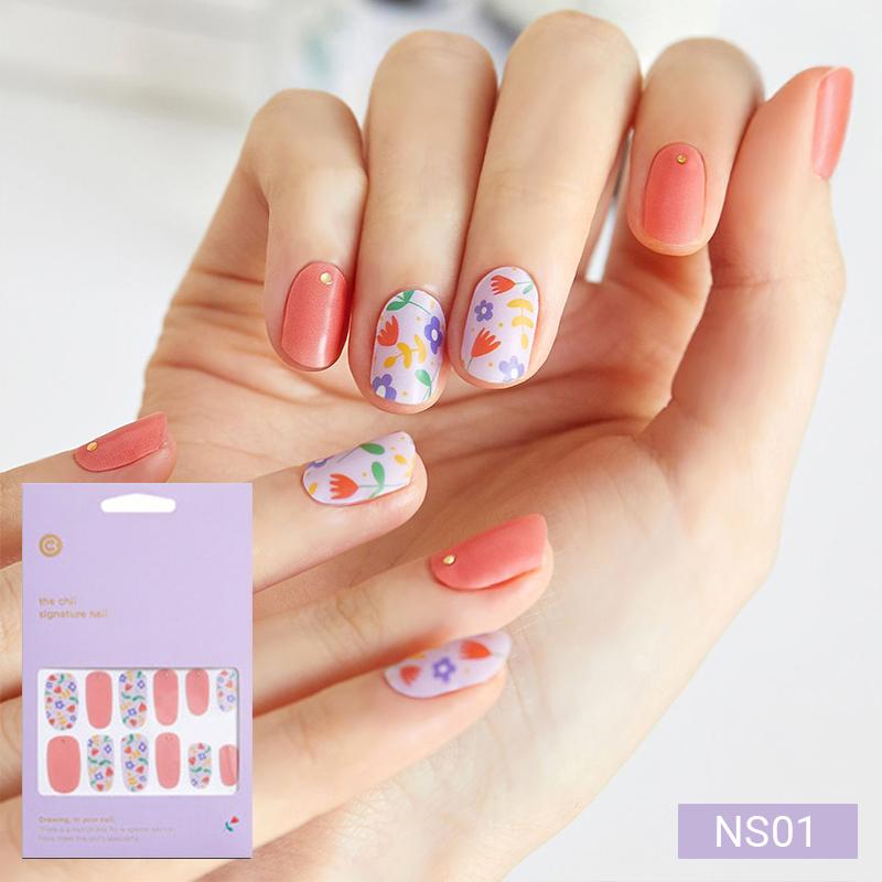 Floral Nail Stickers - 24pcs Self-Adhesive Strips, Quick 5-Min Manicure