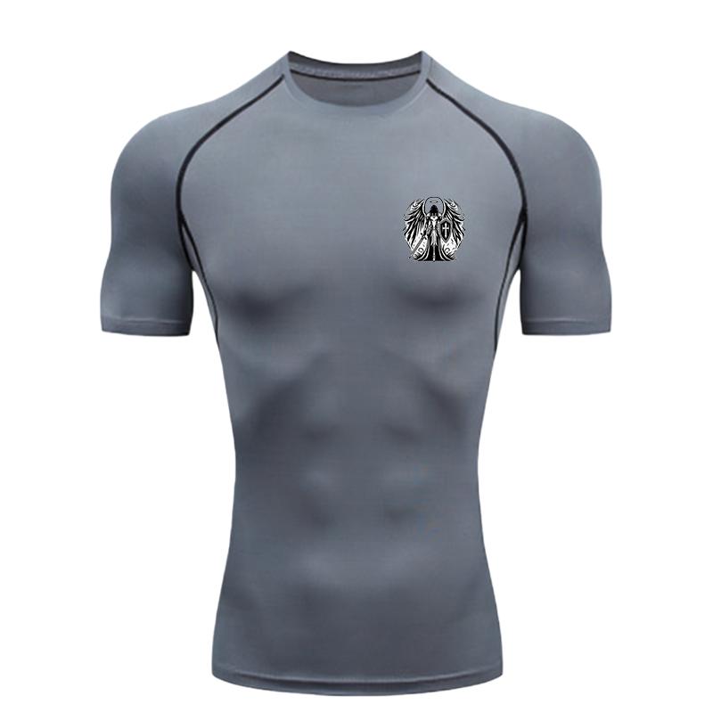 Angel Warrior  Men's Sports T-shirt Training Fitness Compression Shirt Rashgard Tops Quick Dry Short Sleeve T-Shirt