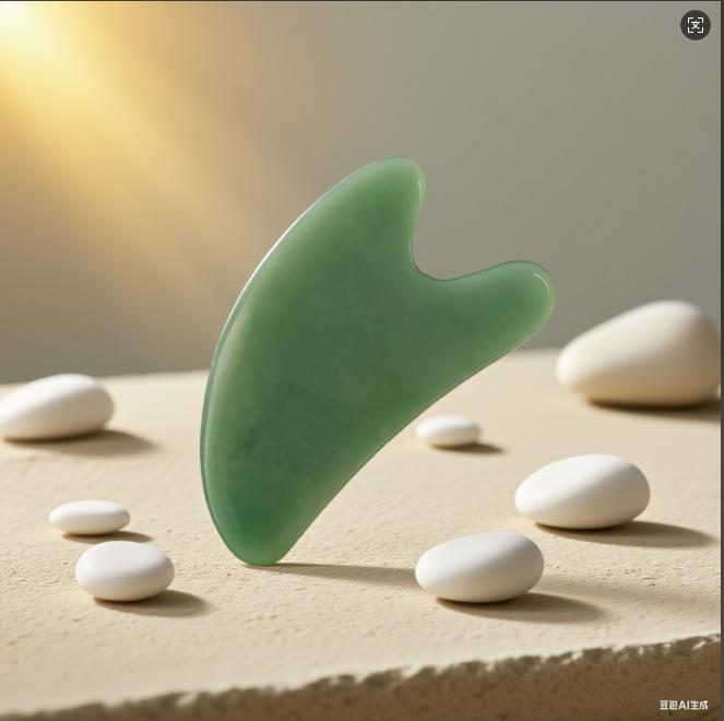 Hot Massage Tool Guasha Board Natürliche grüne Jade Schabeplatte Schaber Stein Massagegerät dünnes Abnehmen Gesicht V-Linie Schönheit