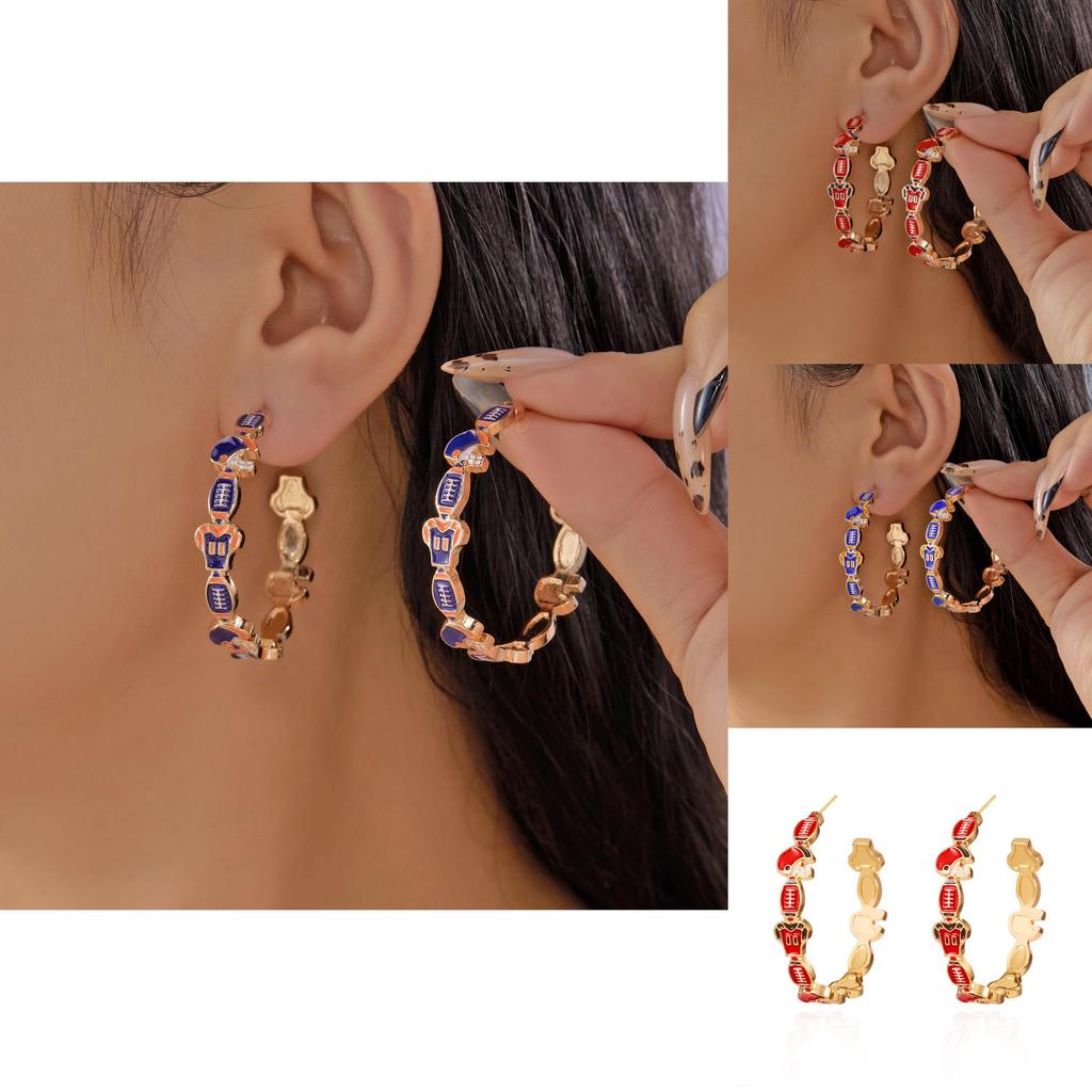 Sports Fan Football Volleyball Geometric Enamel Earrings For Women