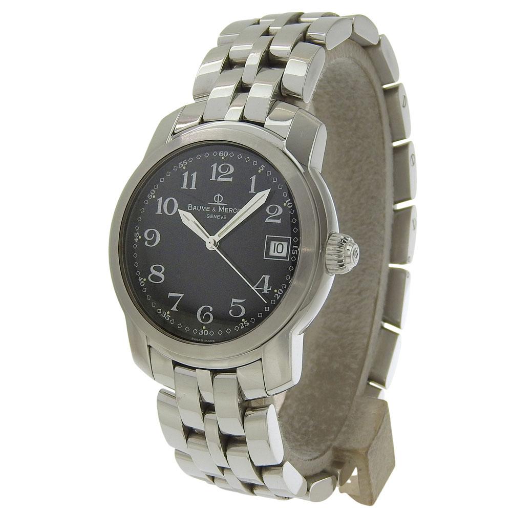 baume & mercier Kay Platn Watches MV045214 Black blackDial Stainless Steel Quartz Analog Display Mens Used