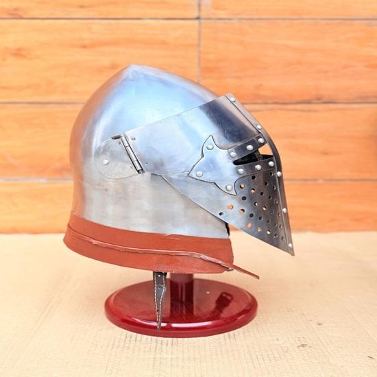 Medieval 18 Gauge Steel Barbuta Bascinet Helmet with Stand Knight Armor, Cosplay Best Gift Halloween