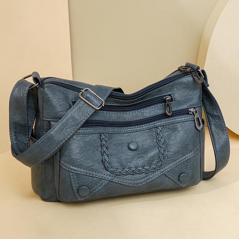 Crossbody Bag Middle-aged Women's Bag Soft Leather Large Capacity Multi-layer Shoulder Bag
