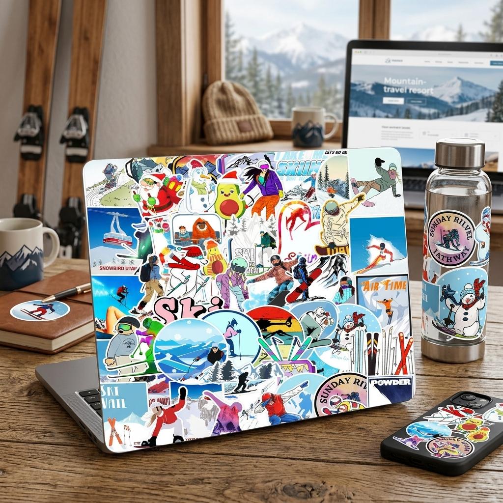 50Pcs Waterproof Skiing Stickers PVC Decals for Phone Laptop Skateboard Decoration