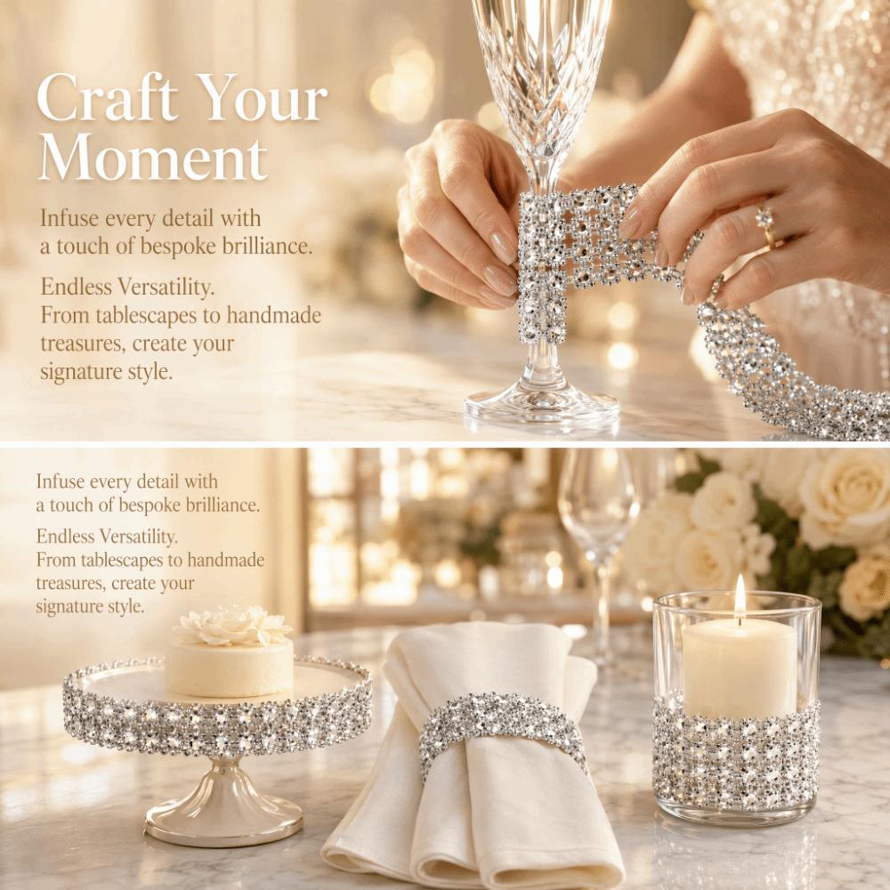 4 Inch Width Rhinestone Ribbon Silver Color Diamond Warp Ribbon  Arts And Crafts