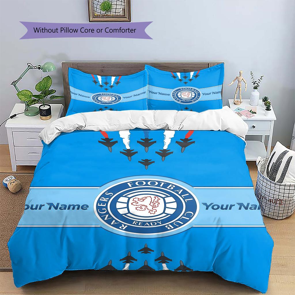 Custom Name Rangers Football Club Bedding,Quilt Set Quilt Cover Pillowcase Home Birthday Gift (1 * Duvet Cover + 2 * Pillowcase, Without Core)