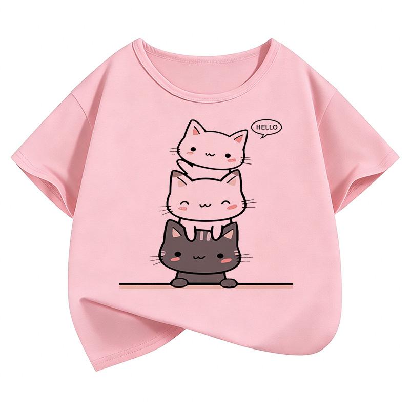 New Happy Cat Funny Short Sleeve T Shirts Manga Kids Children's T-shirt Boys Girls Summer Spring Casual Top Tee Shirt