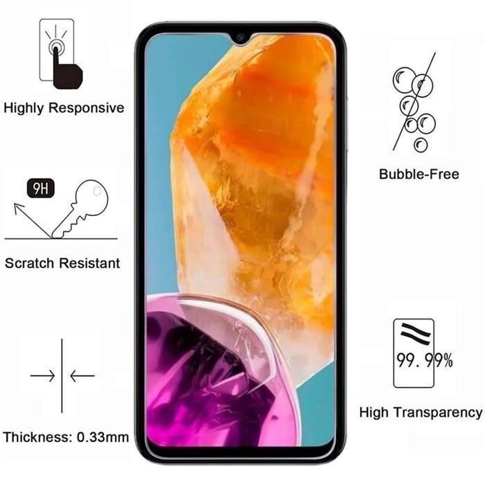 Screen Protector Film - Phonillico - Samsung Galaxy M15 5G - Pack of 4 - Tempered Glass - Scratch Resistant
