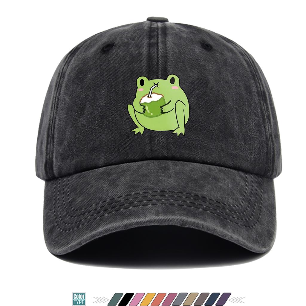 pc Coconut Milk Frog Print Baseball Cap Unisex Breathable Adjustable Duckbill Cap Suitable for All Seasons Multifunctional