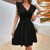 Women's Summer Fashion V-Neck Short Sleeve Pleated Slim Solid Color Dresses