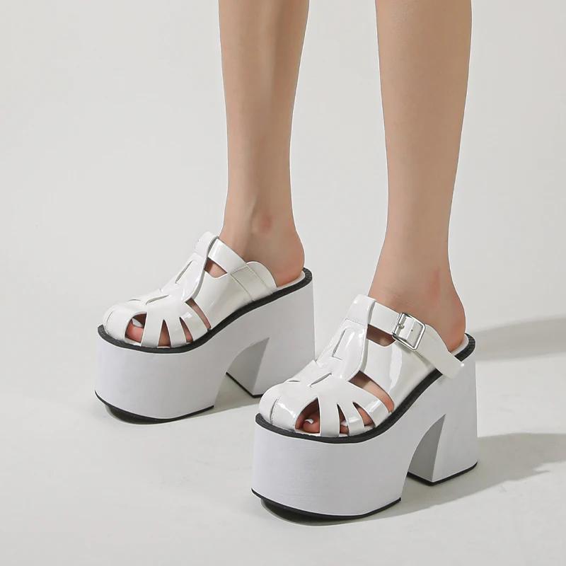 10cm Fashionable Thick Bottom Head Cover Large Size New Style Popular Women's Summer Outerwear Slippers Size 34-43 Zapatos Mujer