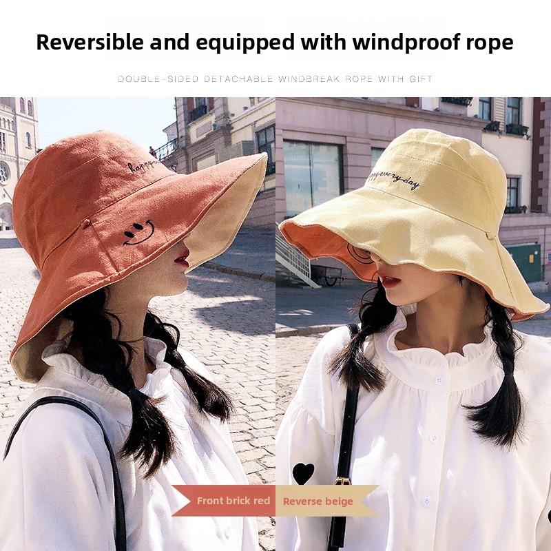 Summer Wide Brim Fisherman Hat For Women With Sun Protection And Doublesided Embroidery