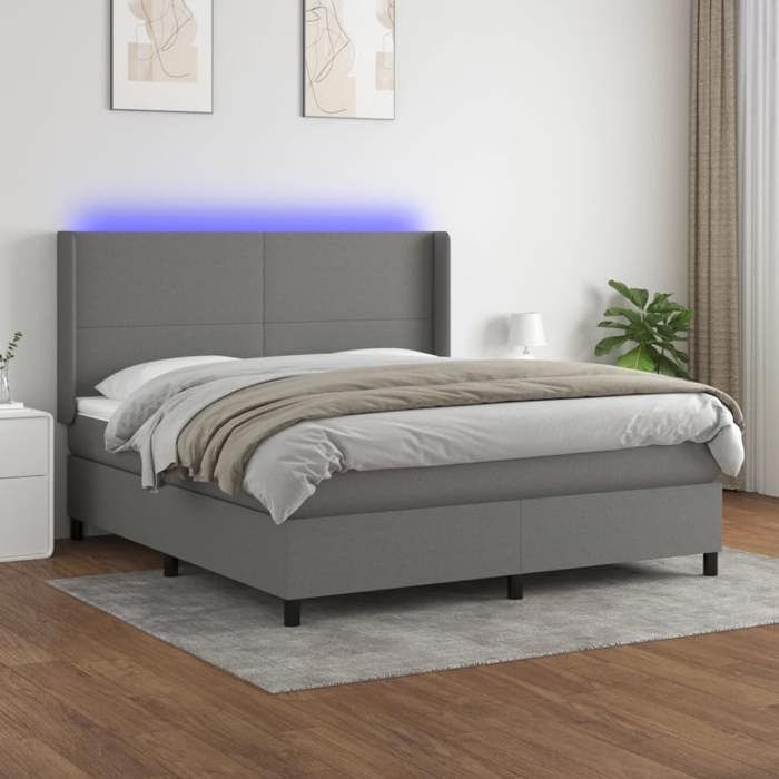 Maison Exclusive - Sommier à lattes de lit matelas LED Gris foncé 180x200 cm Tissu