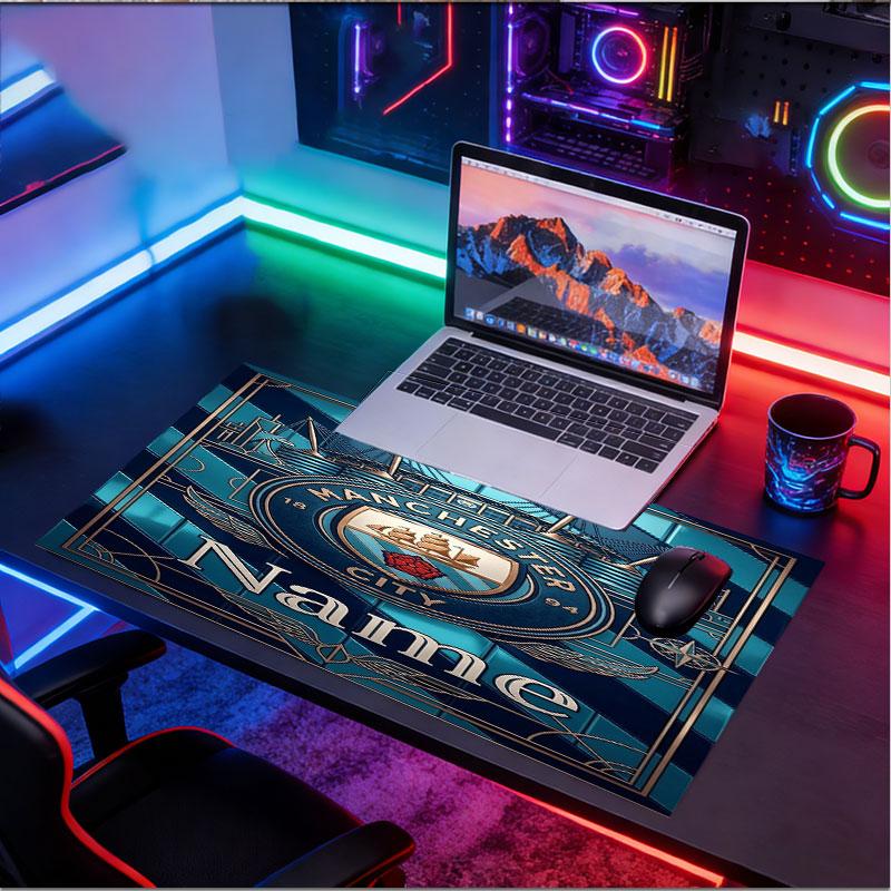 Custom Name Personalized Manchester City Pattern Mousepad, Laptop PC Desk Mat, Decorative Desk Mat for Home Keyboard Pad Gift