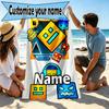 Custom Name Personalized Geometry Dash Print Beach Towel, for Trip Camping Beach Party Home Decor, Birthday Gift for Family & Friends