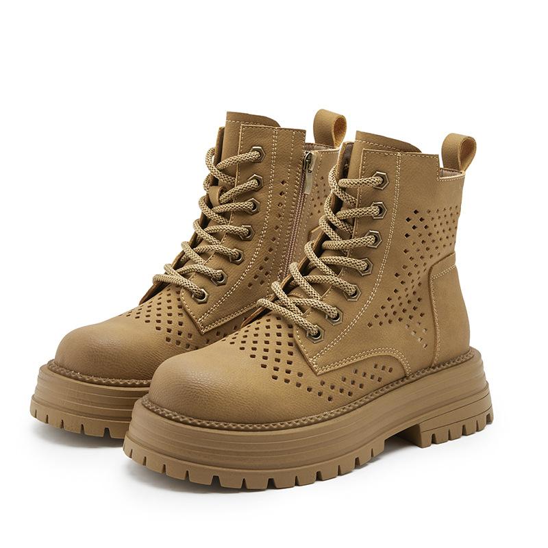 

Big yellow boots women s haute couture hollowed out Martin boots 2025 new leather women s boots hollowed out retro wind heightening women s short bo 34