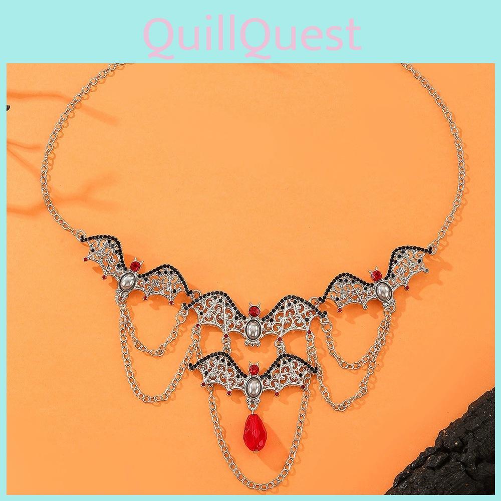 Trendy Alloy Punk Bat Necklace With Hollow Geometric Pendant Accessory Halloween
