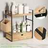 Stylish Wood Countertop Shelf With Open Storage Design For Makeup And Skincare Products