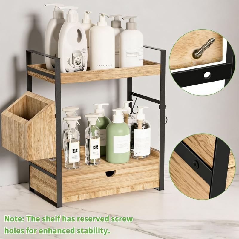 Stylish Wood Countertop Shelf With Open Storage Design For Makeup And Skincare Products