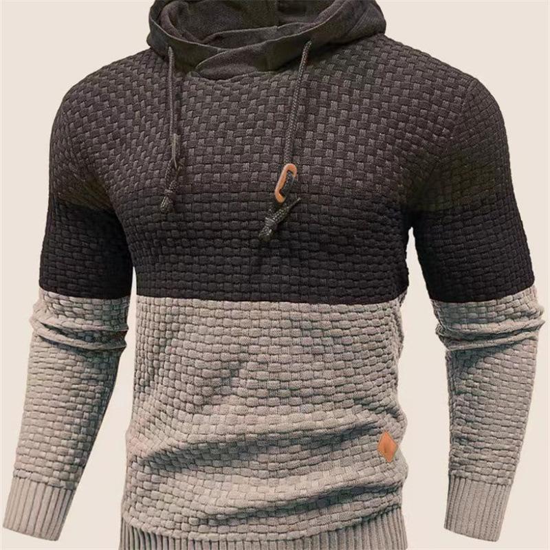 Autumn Winter Men's Jacquard Sweatshirt Long Sleeve Hoodie Color Block Hooded Sweatshirt