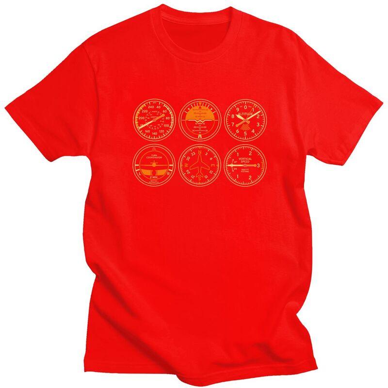 Custom Cockpit Six Dials Flight Simulator Pilot T Shirt Men Short Sleeves 100 Cotton Tshirt Casual Aviation Airplane Tees
