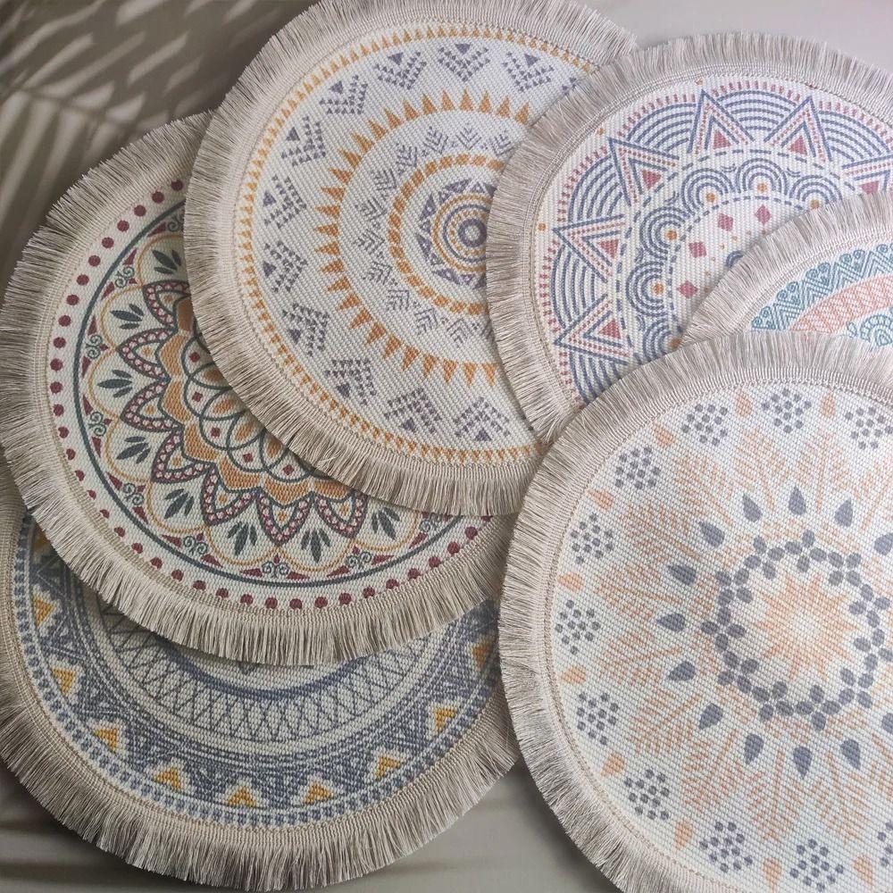 Romantic Bohemian Placemats Round Coaster Cotton Pad Heat Insulation Mat  Wedding Table Decor