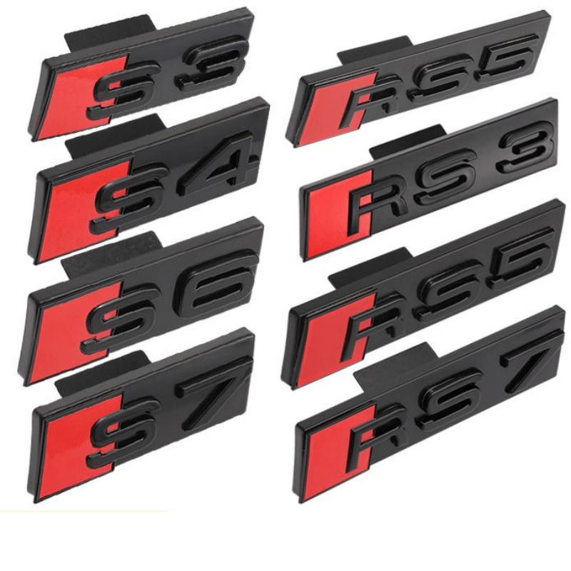 3D ABS Chrom Schwarz Logo S3 S4 S5 S6 S7 S8 Emblem Auto Frontgrill Abzeichen Für Audi RS3 4 5 6 7 8 Auto Styling Zubehör