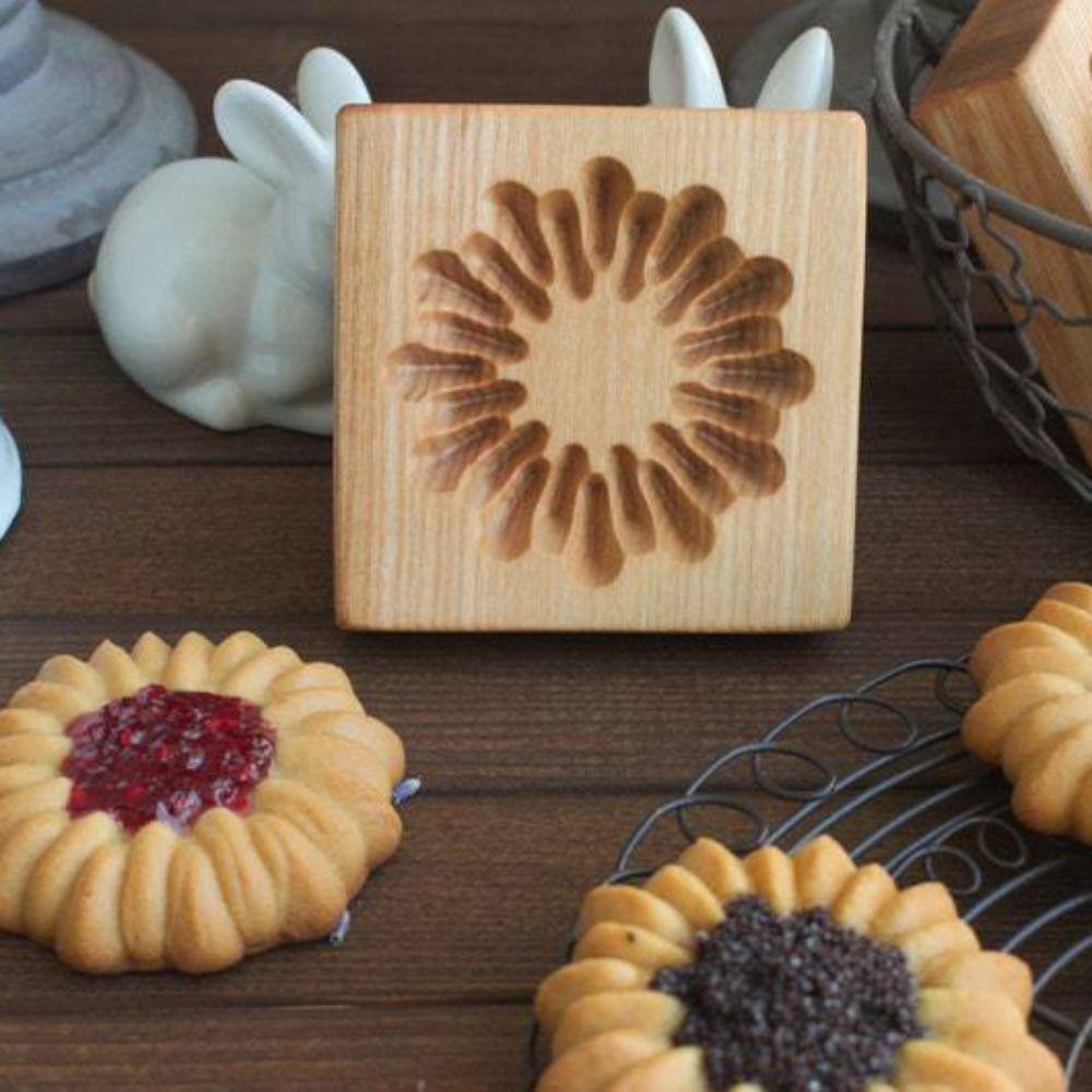 Vyřezávané formy na džem na sušenky Reliéfní formičky na sušenky pro domácnost Dřevěná vykrajovátka na cukroví Pekárna