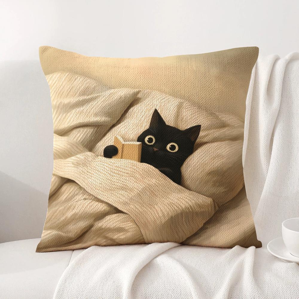 Couple cats Cushion Cover Natural Linen Organic Fabric DoubleSided Printing Sofa Home Decor Breathable Bed Pillow