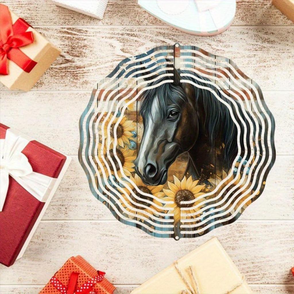 Metal Wind Chime 2D Horse Design with Sunflowers Autumn Leaves for Outdoor Garden Decor No Power Needed Horse Lover Gift