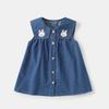 3-8 Years Kids Girls Rabbit Embroidered Demin Dress Sleeveless Coat