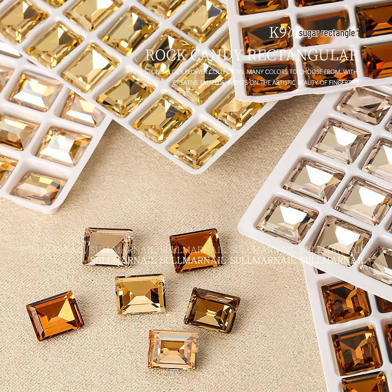 

K9 Nail Art Rhinestones - Pointed Bottom, Large Rock Candy Rectangle, Right Angle, Caramel Coffee Champagne, 2 Pieces