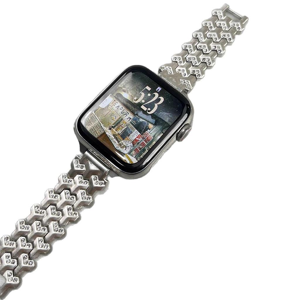 Apple Integrated Strap for Foreign Trade Apple Apple Mountain Pattern Armor Diamond Strap Metal Steel Strap 42mm-46mm