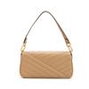 Tory Burch Kira Gold Logo V-Streifen Stepp Klappe Beschläge Leder Tragetasche Umhängetasche Klein Damen Taschen Braun 90456-251