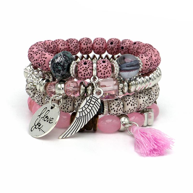 Nepal Multi-Layer Beaded Bracelet Handmade Bracelet Crystal Letter Love Character Jewelry