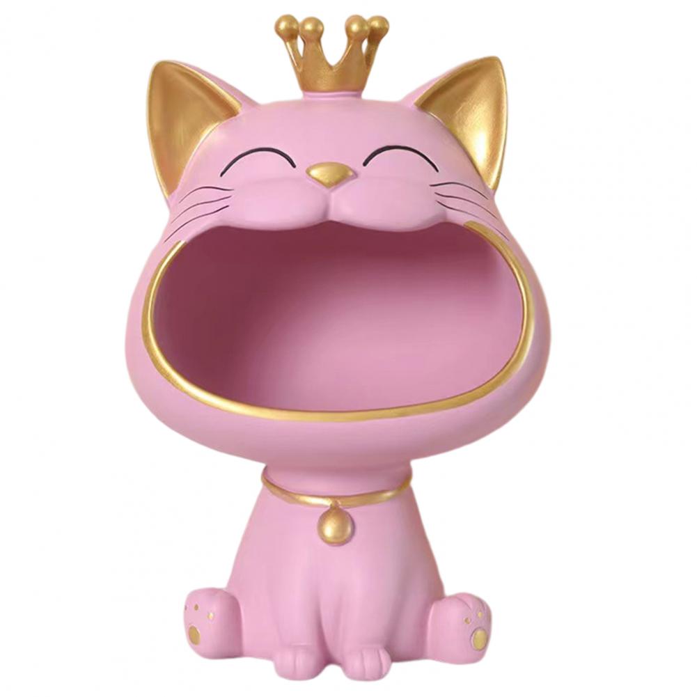 Glückskatze Ornament Bonbonbox Aufbewahrung Große Kapazität Dekor Kunstharz Niedliche lachende Kätzchenfigur Statue Veranda Heimdeko