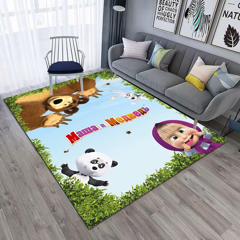 Russian animation Masha and the Bear Fairy Tale Cartoon Carpet Soft Home Living Room Bedroom Door Mat Outdoor Picnic Ground Mat rug T1