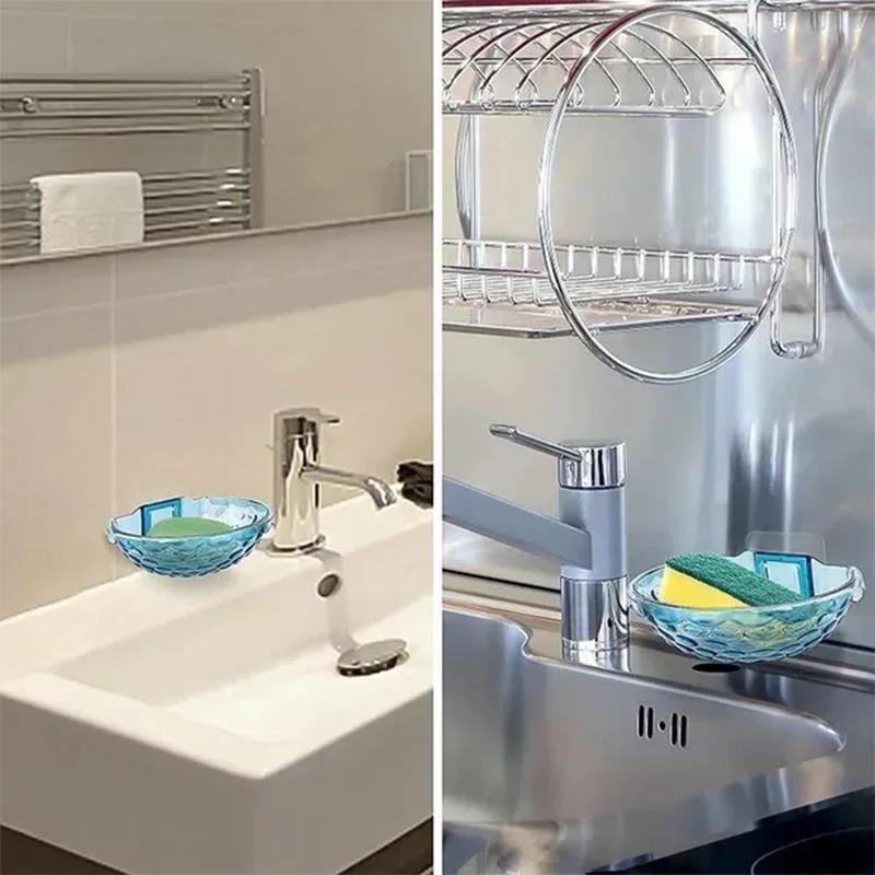 1 Pc Sink Adhesive Soap Holder Soap Dishes Sponge Container with Wall Hook for Shower Kitchen Bathroom Accessories