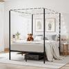 Full Size Canopy Bed Frame, Metal Canopy Bed with Four Posters Design, Heavy Duty Steel Slats Support, Underbed Storage Space, No Box Spring Needed,